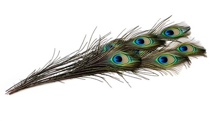 Naklejka premium Peacock Feather on White Background, Abstract Image, Texture, Pattern Background, Wallpaper, Cover and Screen of Smartphone, PC, Laptop, 9:16 and 16:9 Format