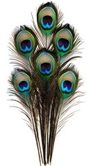 Obraz premium Peacock Feather on White Background, Abstract Image, Texture, Pattern Background, Wallpaper, Cover and Screen of Smartphone, PC, Laptop, 9:16 and 16:9 Format