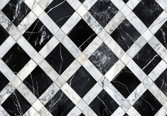 Black White Marble Checkered Floor Tile