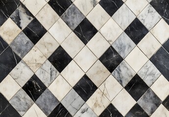 Black White Marble Checkered Floor Seamless Pattern