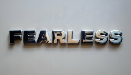 Obraz premium Fearless Word made of the material silver steel, isolated on white background;