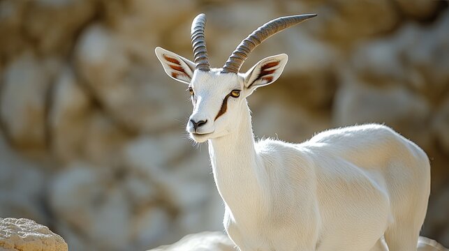 Addax antelope with striking curved horns