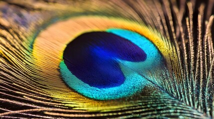 Peacock Feather Close-up, Abstract Image, Texture, Pattern Background, Wallpaper, Cover and Screen of Smartphone, PC, Laptop, 9:16 and 16:9 Format