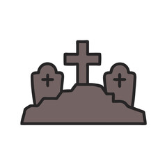 Graveyard icon, solemn mood, symbolizing funerals and memorial services, on a transparent background
