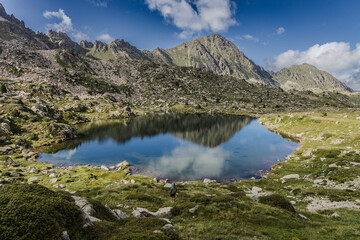 Estany del Cap dels Pessons, lake de Pessons in the Pyrenees mountains of Andorra, summertime