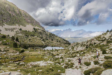 Estany del Cap dels Pessons, lake de Pessons in the Pyrenees mountains of Andorra, summertime