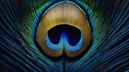 Obraz premium Peacock Feather Close-up, Abstract Image, Texture, Pattern Background, Wallpaper, Cover and Screen of Smartphone, PC, Laptop, 9:16 and 16:9 Format