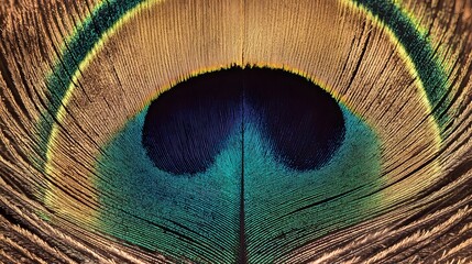 Obraz premium Peacock Feather Close-up, Abstract Image, Texture, Pattern Background, Wallpaper, Cover and Screen of Smartphone, PC, Laptop, 9:16 and 16:9 Format