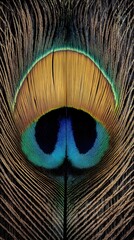 Obraz premium Peacock Feather Close-up, Abstract Image, Texture, Pattern Background, Wallpaper, Cover and Screen of Smartphone, PC, Laptop, 9:16 and 16:9 Format