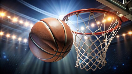 Fototapeta premium Basketball is going through the basketball hoop during a game