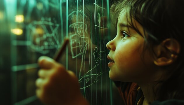 A child drawing on the glass barrier between them and a parent in prison, evoking feelings of innocence, separation, and hope, prison visit with child, emotional connection