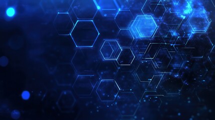 The image features an abstract digital pattern of interconnected hexagons with a blue glowing effect on a dark background, giving a futuristic and techno feel.
