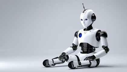 Fototapeta premium robot android thinking robot ai thinking artificial intelligence digital cybernetic android futuristic cyborg computer robotic technology industrial electronic consider white background isolated