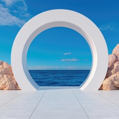 Obraz premium Modern Archway Overlooking Serene Ocean View