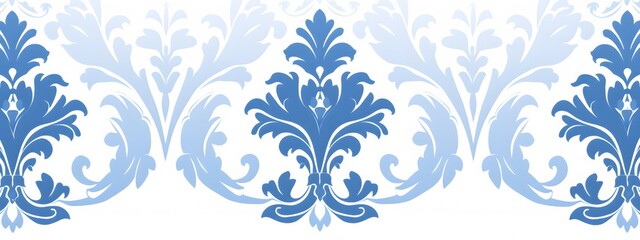 Seamless Blue and White Damask Pattern Wallpaper