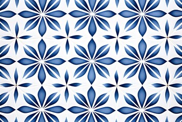 Blue and White Japanese Floral Tile Pattern