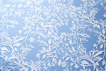 Fototapeta premium Delicate White Floral Vines on Blue Wallpaper