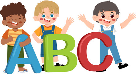 Happy Kids Holding ABC Blocks for Educational Fun
