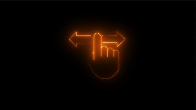 Animated left right gradient neon line  icon. Scrolling horizontally. Touchscreen control gesture. Seamless loop HD video with alpha channel on transparent background. 