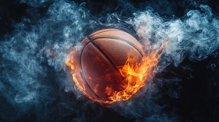 Fototapeta premium A basketball engulfed in flames and smoke, a symbol of passion and intensity in the sport.