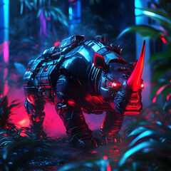 Cyberpunk Rhino 3D Illustration