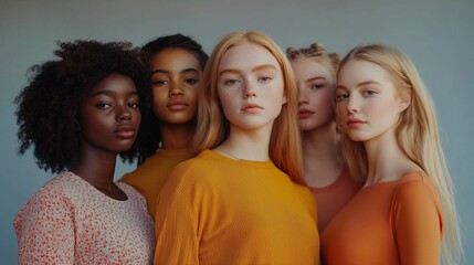 Obraz premium Models of different skin colors and builds. Racial diversity, body positivity. Modeling. Style. Fashion.