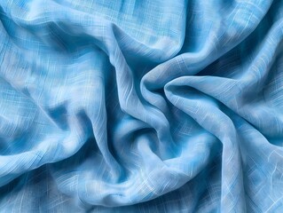 Obraz premium Wrinkled Blue Linen Fabric Texture Background