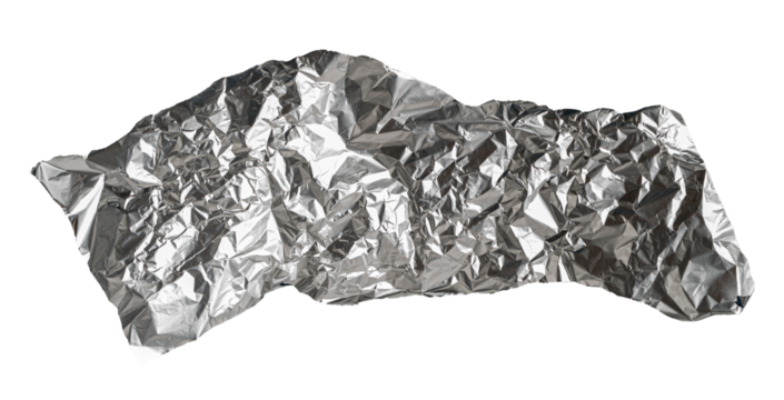 Aluminum Foil Torn Paper Edge Isolated, Wrinkled Aluminium Paper Pattern, Crumpled Tin Material Piece, Textured Abstract Tinfoil Object, Broken Tinfoil Sheet on White Background