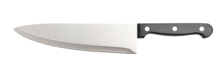 Steel Kitchen Knife Isolated, Convenient Kitchen Knives, Big Knife with a Black Handle on White Background