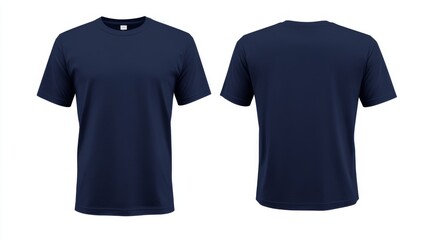 navy blue T-shirt template with nothing neat, mockup for design and print. T-shirtT-shirt front and back view isolated on white background 