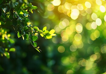 Fototapeta premium Green Leaves Bokeh Background With Sunlight