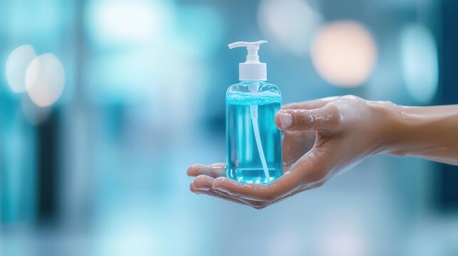 Person applying hand sanitizer at a public entry point, Public safety, Personal hygiene