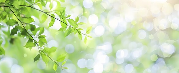 Fototapeta premium Blurred Green Leaves Spring Bokeh Background