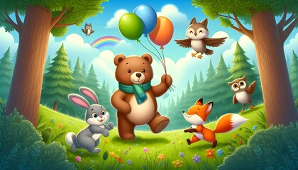 Obraz premium illustration animals in the forest