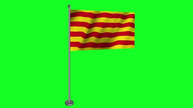 Catalonia-Senyera Flag footage video waving in wind on Green Screen
