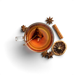 Top View of Tea Cup with Spices and Dried Citrus