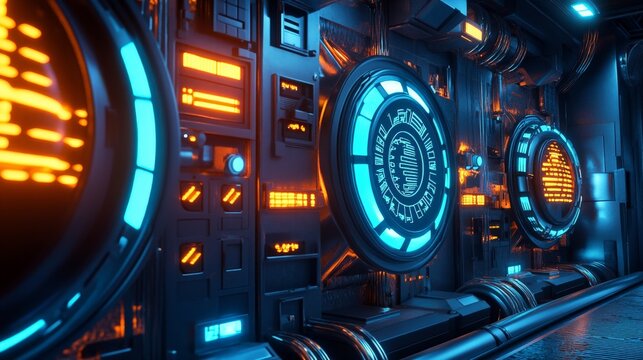 Futuristic Sci-Fi Control Room with Advanced Technology