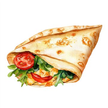recommend clip art: crepe clipart, fast food element, watercolor style, isolated on white background 