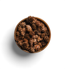 Wooden Bowl Filled with Small Pinecones