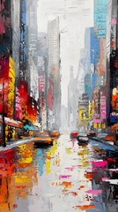 Fototapeta premium Oil Painting, Watercolor, City, Colorful, Abstract Image, Texture, Pattern Background, Wallpaper, Smartphone Cover and Screen, PC, Laptop, 9:16 and 16:9 Format