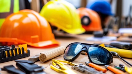 Fototapeta premium Construction Site Equipment and Safety Gear
