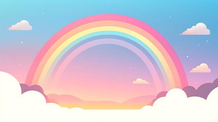 Whimsical Rainbow Over Serene Landscape in Flat Design Style