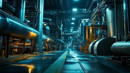 Obraz premium Futuristic Industrial Pipes and Equipment in a Large Factory