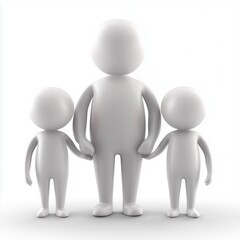 A family consisting of two smaller 3D figures and one larger figure, holding hands together against a white background.