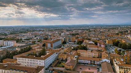 Italy, September 22, 2024: Panoramic aerial view of the city of Verona in Veneto. Also called the city of love with its arena and the Adige river