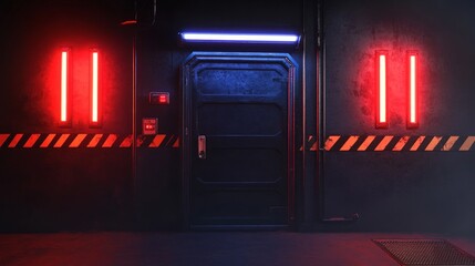 Futuristic Sci-Fi Spacecraft Interior with Neon Lights