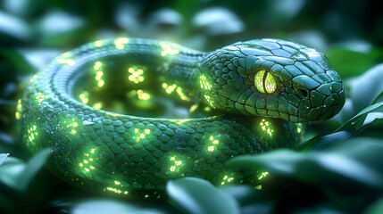 Fototapeta premium Green Snake in the Forest - 3D Illustration