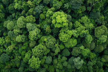 Naklejka premium A lush green forest with many trees and a lot of green foliage