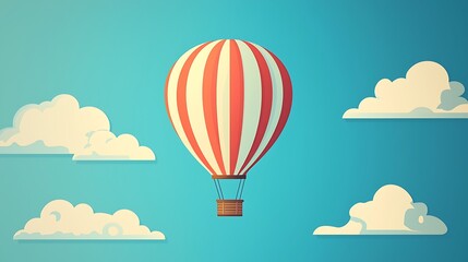 Whimsical Hot Air Balloon Soaring in Vibrant Skies - Illustrative Flat Design with Clean Lines and Colors