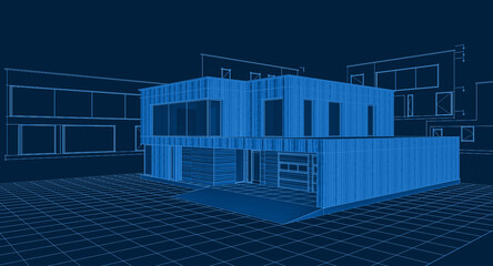 house architectural project sketch 3d illustration